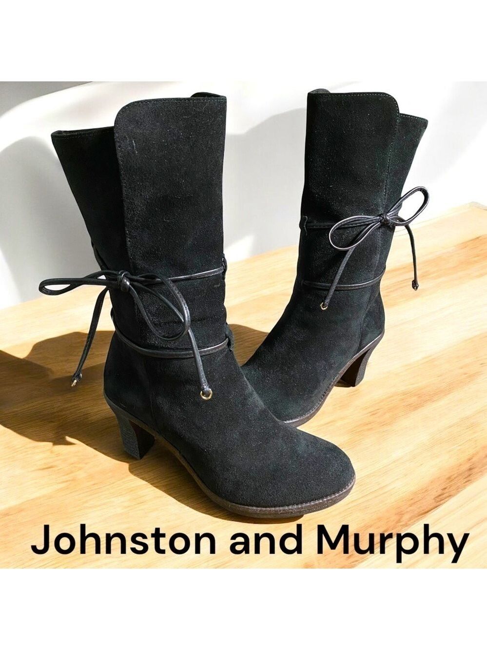 Johnston & Murphy-size 7 Ankle Wrap Boot Luxurious Italian black suede. Like new